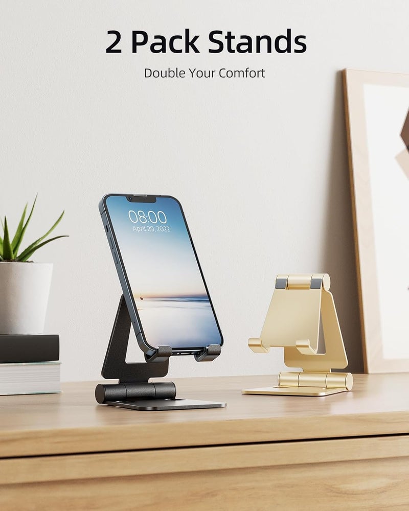 nulaxy 2 Pack Dual Folding Cell Phone Stand, Fully Adjustable Foldable Desktop Phone Holder Cradle Dock Compatible with Phone 16 15 14 13 12 Pro Xs Xs Max Xr, All Phones, Black&Gold - Image 2